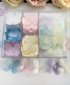 Kit com 500 apliques de borboletas voil e cetim - 2,5 e 3cm