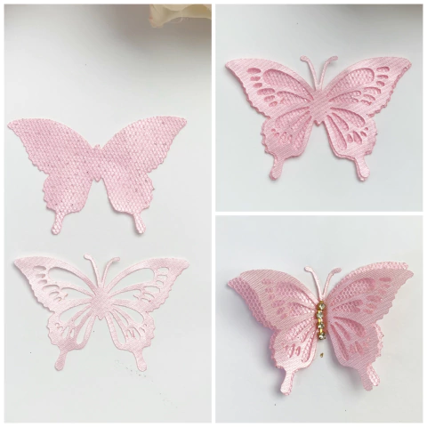 Aplique de borboleta vazada cetim e brilho