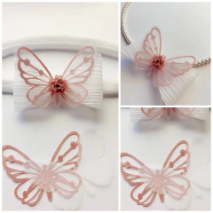 Aplique de borboleta cetim duplo e organza
