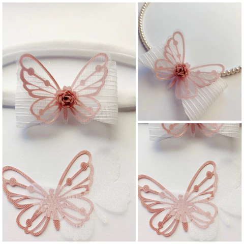 Aplique de borboleta cetim duplo e organza
