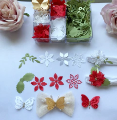 Kit de natal com 260 apliques em cetim - Drimia