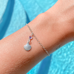 Pulseira concha com zircônia rosa