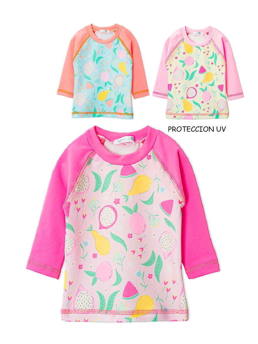 Remera Bebé Nena Protección Solar Uv 50 Malla Naranjo