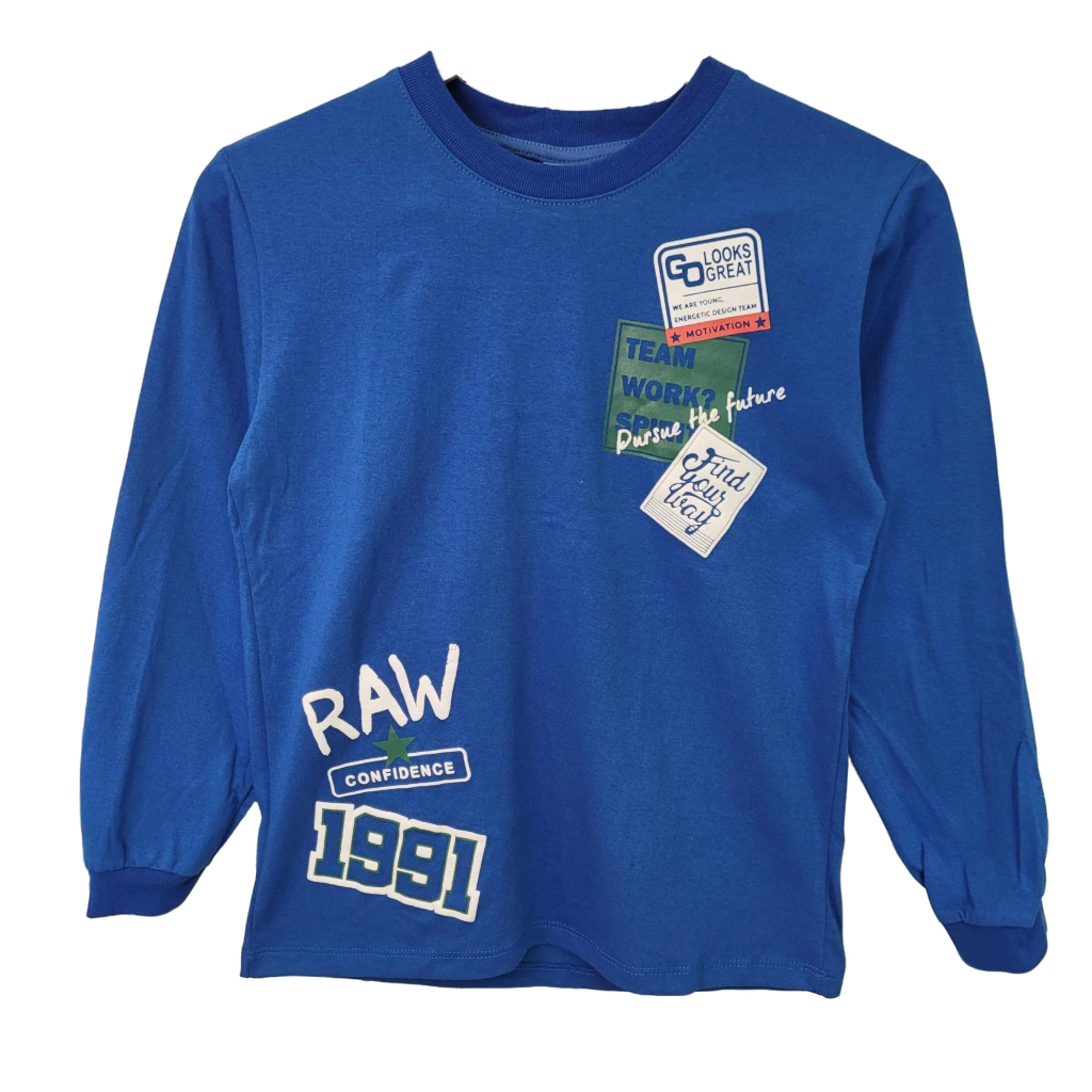 Remera Varon Manga Larga Estampada Raw Algodón T 4 Al 14