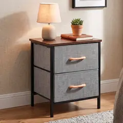 Mesa De Luz Dormitorio 2 Cajones Tela Organizador Compacto