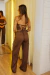 Conjunto corset + calça cargo sarja marrom - comprar online