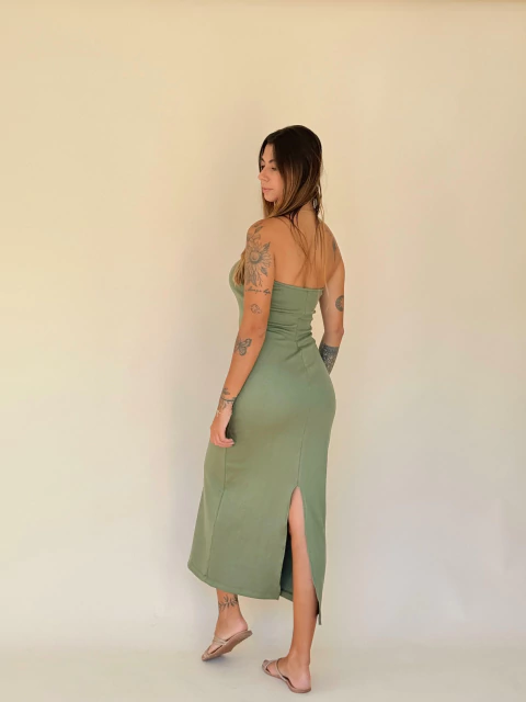 Vestido Liz canelado verde - comprar online