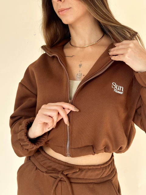 Jaqueta moletom peluciado Active marrom - comprar online