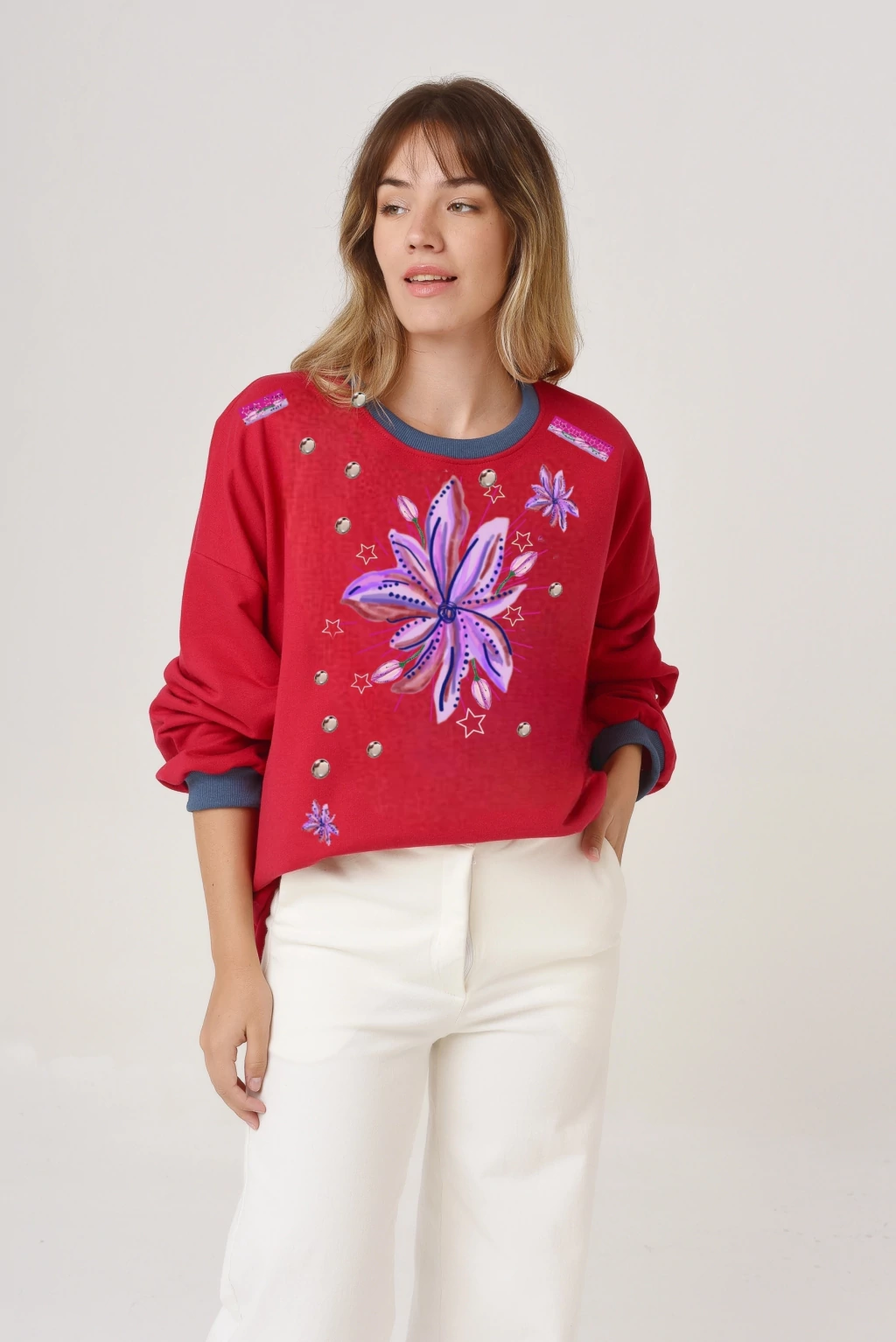 Buzo Magenta y Azulino Big Flor