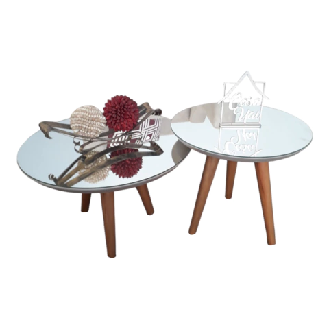 Conjunto de Mesas De Centro Espelho Pé Palito Fendi 40/50 cm de Diâmetro e 30/35 cm de altura