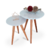 Conjunto Mesa De Canto Lateral Pé Palito Off White com Vidro 50/40cm Diâmetro 70/60cm Altura Casa Uai