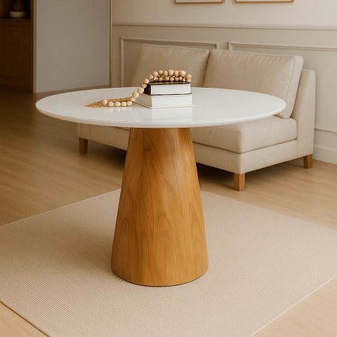 Mesa De Jantar Cone Redonda Vidro Off White Cairo Casa Uai - comprar online