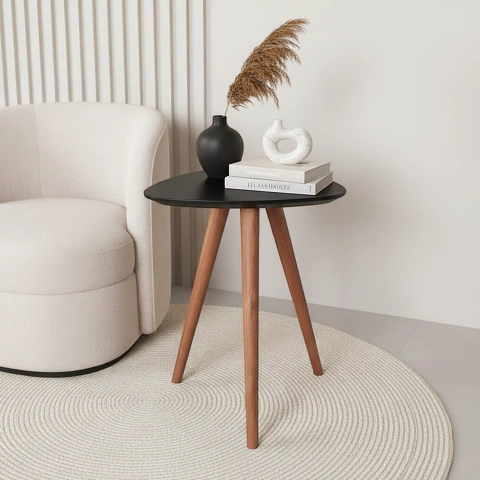 Mesa Lateral Pé Palito Laca Orgânico Libano 60x70 Casa Uai Preta - comprar online