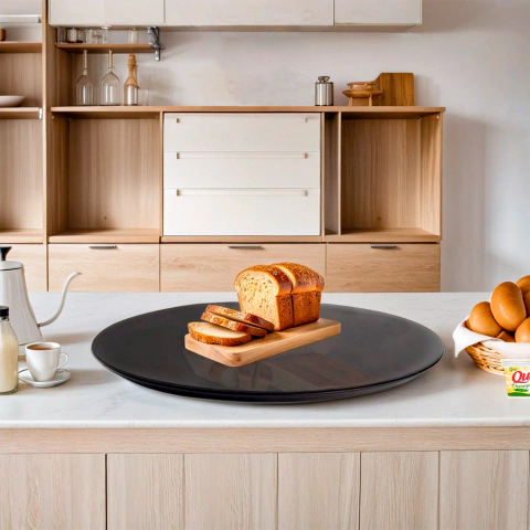 Prato Giratório 60 cm Diâmetro com Vidro Casa Uai Preto