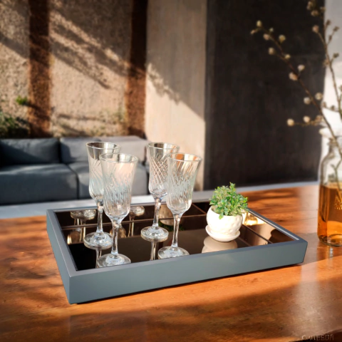 Bandeja Decorativa Flutuante Espelho Bronze 50X30 Prata Metalizada Casa Uai