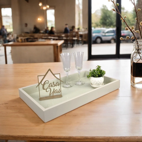 Bandeja Decorativa Flutuante Vidro 50x30 Off White Casa Uai