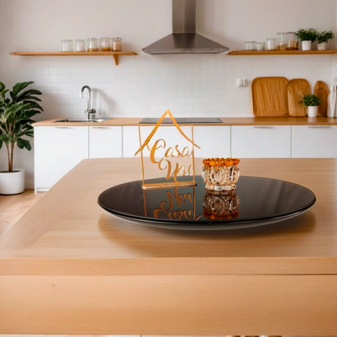 Prato Giratório 40 cm Diâmetro com Vidro Casa Uai Preto