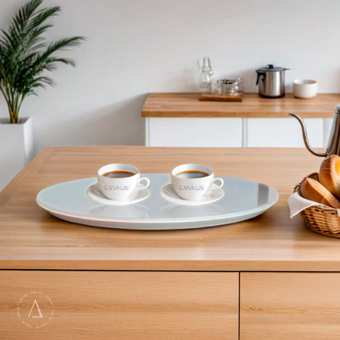 Prato Giratório 45 cm Diâmetro com Vidro Casa Uai Branco