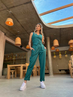 CALÇA AURORA LINHO VERDE PETRÓLEO na internet