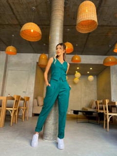 CALÇA AURORA LINHO VERDE PETRÓLEO