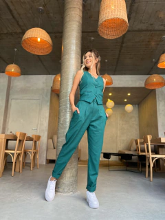 CALÇA AURORA LINHO VERDE PETRÓLEO na internet