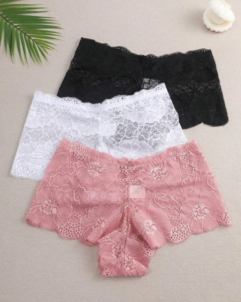Combo de Calcinhas Caleçon em Renda