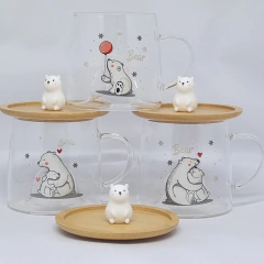 Caneca Xícara Vidro Duplo com Pires Tampa Bambu 250 ml - La Criativa | Loja De Presentes Criativos, Utilidades Domésticas, Produtos Para Casa