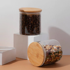 Kit 4 Potes Herméticos Vidro Tampa Bambu 10 x 10 cm 650ml - loja online