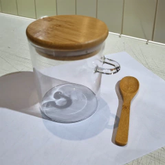 Imagem do Pote Hermético Vidro 450ml com suporte e Colher Tampa bambu