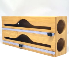 Imagem do Suporte Dispenser Duplo em Bambu Para Plástico Filme e Papel Alumínio