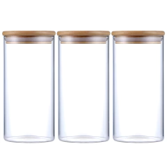Kit 3 Potes Herméticos Vidro Tampa Bambu 20 x 10 cm 1400ml