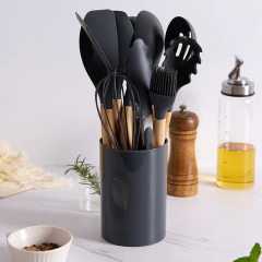 Kit 12 Utensílios de Cozinha em silicone e cabo de madeira Cozinha Completa - comprar online