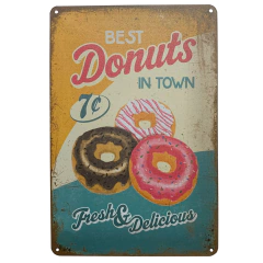 Placa de Metal Best Donuts in Town Fresh Retrô Vintage - comprar online