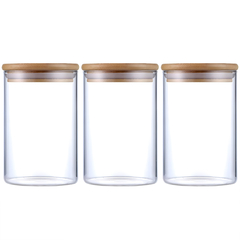 Kit 3 Potes Herméticos Vidro Tampa Bambu 15 x 10 cm 950ml