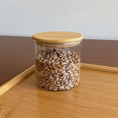 Kit 4 Potes Herméticos Vidro Tampa Bambu 10 x 10 cm 650ml na internet