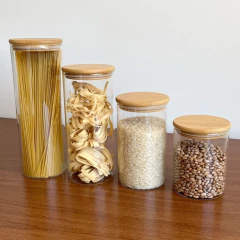 Kit 4 Potes De Vidro Com Tampa Bambu 1800/1400/950/650ml na internet