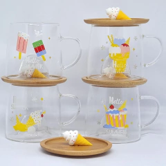 Imagem do Caneca Xícara Vidro Duplo com Pires Tampa Bambu 250 ml