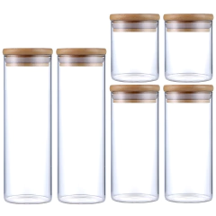 Kit 6 Potes De Vidro Com Tampa Bambu 600/400/200ml