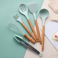 Kit 12 Utensílios de Cozinha em silicone e cabo de madeira Cozinha Completa - loja online