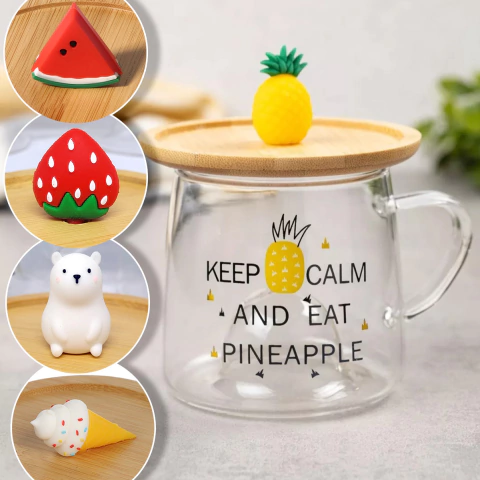 Caneca Xícara Vidro Duplo com Pires Tampa Bambu 250 ml