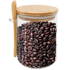 Pote Hermético Vidro 450ml com suporte e Colher Tampa bambu