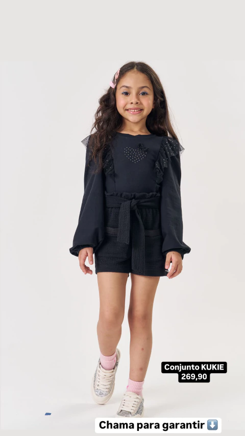 CONJUNTO DE BLUSA EM COTTON E SHORTS EM JACQUARD SOVIELLO PRETO - KUKIE - comprar online