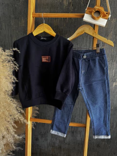 Conjunto moletom marinho e calça imitando jeans - LUC BOO
