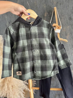 Conjunto camisa xadrez flanela com capuz e calça preta - LUC BOO - comprar online