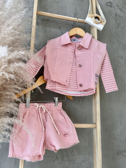 Trio com short e colete rosa - kukie
