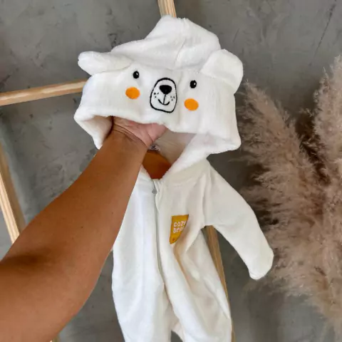 Macacão fleece com capuz urso - UNISSEX