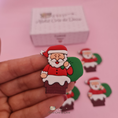 Kit com 2 Apliques Emborrachado - Papai Noel na Lareira
