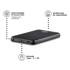 BATERIA EXTERNA POWERFAST 10.000 MAH - PRETO - GSHIELD na internet