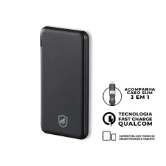 BATERIA EXTERNA POWERFAST 10.000 MAH - PRETO - GSHIELD - Playfix.com.br