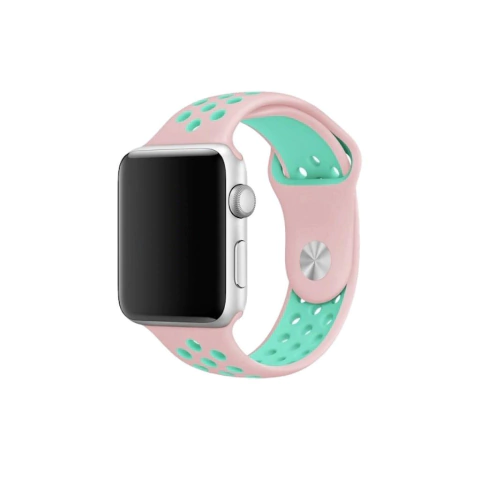 PULSEIRA APPLE WATCH 38/40MM - SILICONE SPORT ROSA CLARO E VERDE AGUA